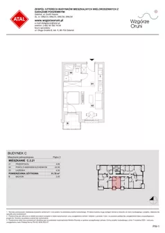 1 pokój, mieszkanie 31,78 m², piętro 3, oferta nr C.3.21, ATAL Wzgórze Oruni, Gdańsk, Orunia Górna-Gdańsk Południe, ul. Emilii Hoene