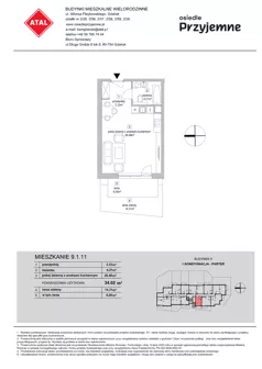 1 pokój, mieszkanie 34,02 m², parter, oferta nr 9.1.11, Osiedle Przyjemne - etap IV, Gdańsk, Jasień, ul. Flisykowskiego