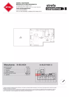 1 pokój, mieszkanie 29,41 m², parter, oferta nr III-B3.M24, Strefa Cegielnia 3, Kraków, Wzgórza Krzesławickie, Zesławice, ul. Gustawa Morcinka