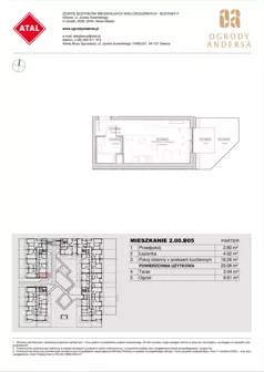 1 pokój, mieszkanie 25,08 m², parter, oferta nr 2.00.B05, Ogrody Andersa IV, Gliwice, Wojska Polskiego, ul. J. Sowińskiego