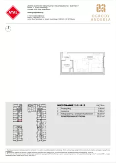 1 pokój, mieszkanie 25,31 m², piętro 1, oferta nr 2.01.B12, Ogrody Andersa IV, Gliwice, Wojska Polskiego, ul. J. Sowińskiego