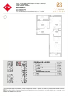 1 pokój, mieszkanie 53,80 m², piętro 1, oferta nr 2.01.C04, Ogrody Andersa IV, Gliwice, Wojska Polskiego, ul. J. Sowińskiego