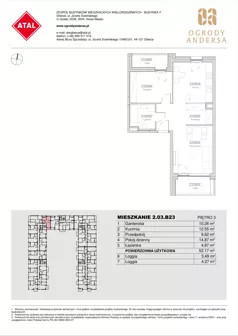 1 pokój, mieszkanie 52,17 m², piętro 3, oferta nr 2.03.B23, Ogrody Andersa IV, Gliwice, Wojska Polskiego, ul. J. Sowińskiego