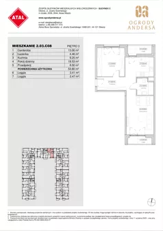 1 pokój, mieszkanie 53,80 m², piętro 3, oferta nr 2.03.C08, Ogrody Andersa IV, Gliwice, Wojska Polskiego, ul. J. Sowińskiego
