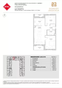1 pokój, mieszkanie 70,59 m², piętro 3, oferta nr 2.03.C10, Ogrody Andersa IV, Gliwice, Wojska Polskiego, ul. J. Sowińskiego