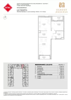 1 pokój, mieszkanie 57,35 m², piętro 3, oferta nr 2.03.D19, Ogrody Andersa IV, Gliwice, Wojska Polskiego, ul. J. Sowińskiego
