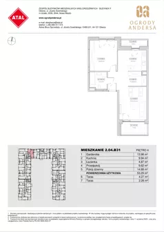 1 pokój, mieszkanie 53,29 m², piętro 4, oferta nr 2.04.B31, Ogrody Andersa IV, Gliwice, Wojska Polskiego, ul. J. Sowińskiego