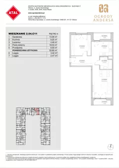 1 pokój, mieszkanie 53,80 m², piętro 4, oferta nr 2.04.C11, Ogrody Andersa IV, Gliwice, Wojska Polskiego, ul. J. Sowińskiego