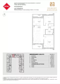 1 pokój, mieszkanie 70,59 m², piętro 4, oferta nr 2.04.C13, Ogrody Andersa IV, Gliwice, Wojska Polskiego, ul. J. Sowińskiego