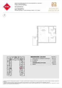 1 pokój, mieszkanie 30,00 m², piętro 4, oferta nr 2.04.E34, Ogrody Andersa IV, Gliwice, Wojska Polskiego, ul. J. Sowińskiego