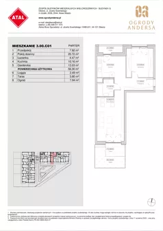 1 pokój, mieszkanie 56,30 m², parter, oferta nr 3.00.C01, Ogrody Andersa IV, Gliwice, Wojska Polskiego, ul. J. Sowińskiego