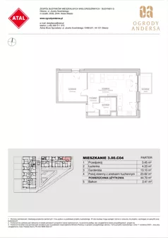 1 pokój, mieszkanie 44,70 m², parter, oferta nr 3.00.C04, Ogrody Andersa IV, Gliwice, Wojska Polskiego, ul. J. Sowińskiego
