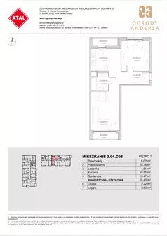 1 pokój, mieszkanie 55,43 m², piętro 1, oferta nr 3.01.C05, Ogrody Andersa IV, Gliwice, Wojska Polskiego, ul. J. Sowińskiego