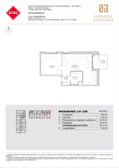 1 pokój, mieszkanie 43,11 m², piętro 1, oferta nr 3.01.C08, Ogrody Andersa IV, Gliwice, Wojska Polskiego, ul. J. Sowińskiego