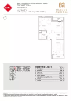 1 pokój, mieszkanie 54,76 m², piętro 2, oferta nr 3.02.A15, Ogrody Andersa IV, Gliwice, Wojska Polskiego, ul. J. Sowińskiego
