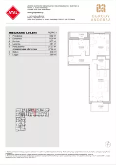 1 pokój, mieszkanie 57,96 m², piętro 3, oferta nr 3.03.B10, Ogrody Andersa IV, Gliwice, Wojska Polskiego, ul. J. Sowińskiego