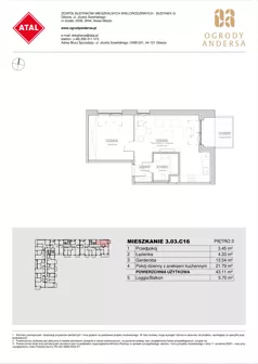 1 pokój, mieszkanie 43,11 m², piętro 3, oferta nr 3.03.C16, Ogrody Andersa IV, Gliwice, Wojska Polskiego, ul. J. Sowińskiego