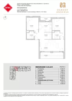 1 pokój, mieszkanie 85,43 m², piętro 4, oferta nr 3.04.A31, Ogrody Andersa IV, Gliwice, Wojska Polskiego, ul. J. Sowińskiego