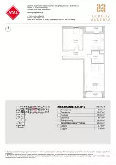 1 pokój, mieszkanie 55,09 m², piętro 4, oferta nr 3.04.B12, Ogrody Andersa IV, Gliwice, Wojska Polskiego, ul. J. Sowińskiego