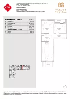 1 pokój, mieszkanie 58,35 m², piętro 4, oferta nr 3.04.C17, Ogrody Andersa IV, Gliwice, Wojska Polskiego, ul. J. Sowińskiego