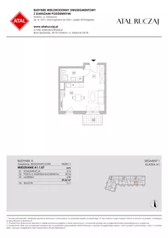 1 pokój, mieszkanie 29,52 m², piętro 1, oferta nr A1.1.07, ATAL Ruczaj, Kraków, Łagiewniki-Borek Fałęcki, Borek Fałęcki, ul. Obozowa