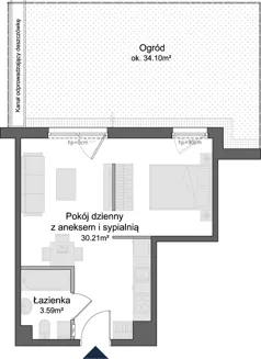 1 pokój, mieszkanie 33,80 m², parter, oferta nr 1.0.06, Osiedle Rytelska, Gdańsk, Orunia Górna-Gdańsk Południe, ul. Rytelska