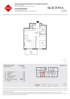 2 pokoje, mieszkanie 43,31 m², piętro 2, oferta nr 1A.12, Akacjowa Wita, Kraków, Prądnik Czerwony, Rakowice, ul. Akacjowa