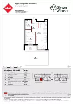 2 pokoje, mieszkanie 43,81 m², parter, oferta nr A01.0.01, Skwer Witosa, Piastów, ul. Bodycha/Witosa