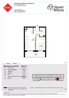 2 pokoje, mieszkanie 41,65 m², piętro 2, oferta nr A02.2.61, Skwer Witosa, Piastów, ul. Bodycha/Witosa