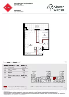 2 pokoje, mieszkanie 49,26 m², piętro 1, oferta nr B01.1.13, Skwer Witosa, Piastów, ul. Bodycha/Witosa