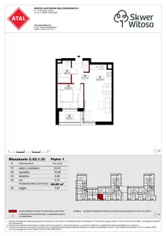 2 pokoje, mieszkanie 44,06 m², piętro 1, oferta nr C02.1.32, Skwer Witosa, Piastów, ul. Bodycha/Witosa