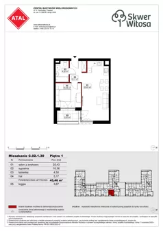 2 pokoje, mieszkanie 45,46 m², piętro 1, oferta nr C02.1.30, Skwer Witosa, Piastów, ul. Bodycha/Witosa