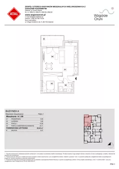 2 pokoje, mieszkanie 45,45 m², piętro 1, oferta nr A.1.06, ATAL Wzgórze Oruni, Gdańsk, Orunia Górna-Gdańsk Południe, ul. Emilii Hoene