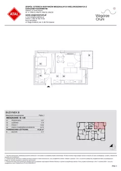 2 pokoje, mieszkanie 41,93 m², piętro 1, oferta nr B.1.06, ATAL Wzgórze Oruni, Gdańsk, Orunia Górna-Gdańsk Południe, ul. Emilii Hoene
