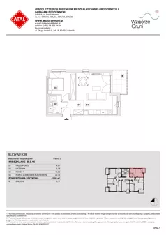 2 pokoje, mieszkanie 41,93 m², piętro 3, oferta nr B.3.16, ATAL Wzgórze Oruni, Gdańsk, Orunia Górna-Gdańsk Południe, ul. Emilii Hoene
