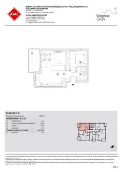 2 pokoje, mieszkanie 45,27 m², piętro 3, oferta nr B.3.20, ATAL Wzgórze Oruni, Gdańsk, Orunia Górna-Gdańsk Południe, ul. Emilii Hoene