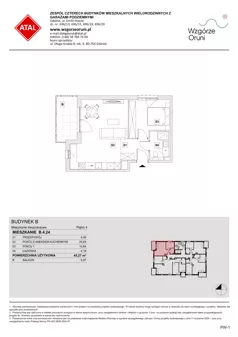 2 pokoje, mieszkanie 45,27 m², piętro 4, oferta nr B.4.24, ATAL Wzgórze Oruni, Gdańsk, Orunia Górna-Gdańsk Południe, ul. Emilii Hoene