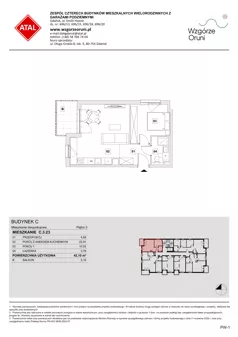 2 pokoje, mieszkanie 42,10 m², piętro 3, oferta nr C.3.23, ATAL Wzgórze Oruni, Gdańsk, Orunia Górna-Gdańsk Południe, ul. Emilii Hoene