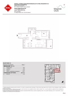 2 pokoje, mieszkanie 46,77 m², piętro 1, oferta nr D.1.13, ATAL Wzgórze Oruni, Gdańsk, Orunia Górna-Gdańsk Południe, ul. Emilii Hoene