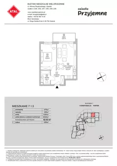 2 pokoje, mieszkanie 42,03 m², parter, oferta nr 7.1.5, Osiedle Przyjemne - etap IV, Gdańsk, Jasień, ul. Flisykowskiego