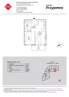 2 pokoje, mieszkanie 44,66 m², piętro 3, oferta nr 7.4.8, Osiedle Przyjemne - etap IV, Gdańsk, Jasień, ul. Flisykowskiego