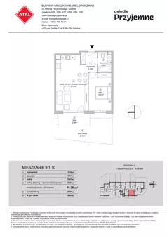 2 pokoje, mieszkanie 48,25 m², parter, oferta nr 9.1.10, Osiedle Przyjemne - etap IV, Gdańsk, Jasień, ul. Flisykowskiego