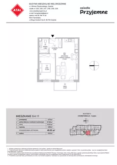 2 pokoje, mieszkanie 49,34 m², piętro 3, oferta nr 9.4.11, Osiedle Przyjemne - etap IV, Gdańsk, Jasień, ul. Flisykowskiego