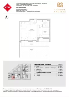 2 pokoje, mieszkanie 48,88 m², parter, oferta nr 6.00.A02, Ogrody Andersa II, Gliwice, Wojska Polskiego, ul. Generała Władysława Andersa