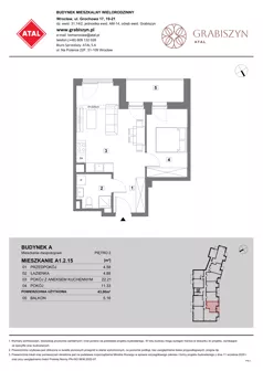2 pokoje, mieszkanie 43,00 m², piętro 2, oferta nr A1.2.15, ATAL Grabiszyn, Wrocław, Gajowice, Fabryczna, ul. Grochowa