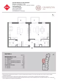 2 pokoje, mieszkanie 73,43 m², piętro 2, oferta nr A1.2.22, ATAL Grabiszyn, Wrocław, Gajowice, Fabryczna, ul. Grochowa