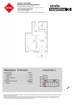 2 pokoje, mieszkanie 41,43 m², piętro 1, oferta nr III-B3.M29, Strefa Cegielnia 3, Kraków, Wzgórza Krzesławickie, Zesławice, ul. Gustawa Morcinka