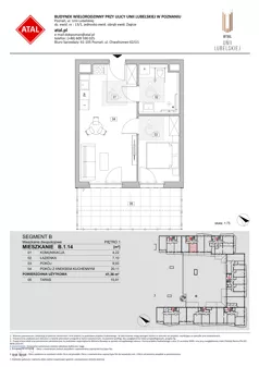 2 pokoje, mieszkanie 41,36 m², piętro 1, oferta nr B.1.14, ATAL Unii Lubelskiej, Poznań, Rataje, Starołęka, ul. Heleny Tadeuszak