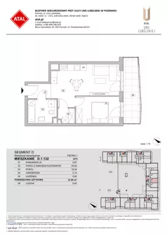 2 pokoje, mieszkanie 41,84 m², piętro 1, oferta nr D.1.132, ATAL Unii Lubelskiej, Poznań, Rataje, Starołęka, ul. Heleny Tadeuszak
