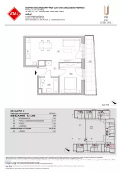 2 pokoje, mieszkanie 43,75 m², piętro 1, oferta nr E.1.208, ATAL Unii Lubelskiej, Poznań, Rataje, Starołęka, ul. Heleny Tadeuszak